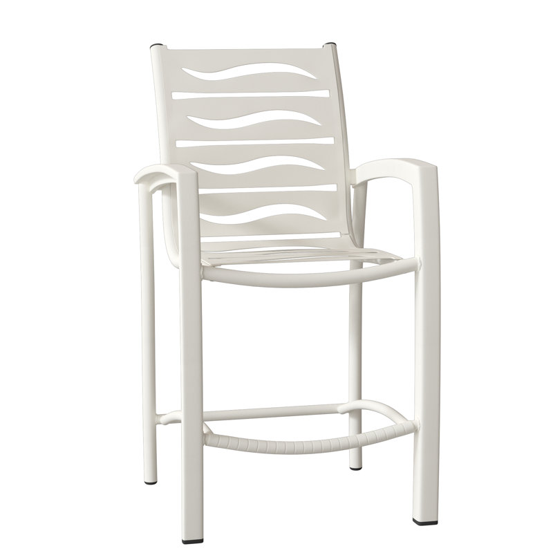 South Beach Outdoor Bar Stool, Shell, Parchment Vinyl