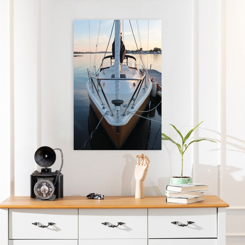 Docked I, art abstrait de paysage côtier, H 24 po x l 16 po