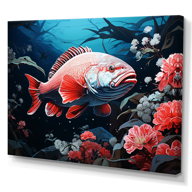 " Monochrome Red Fish Dance ", 12" H x 20" W x 1" D, Wrapped Canvas