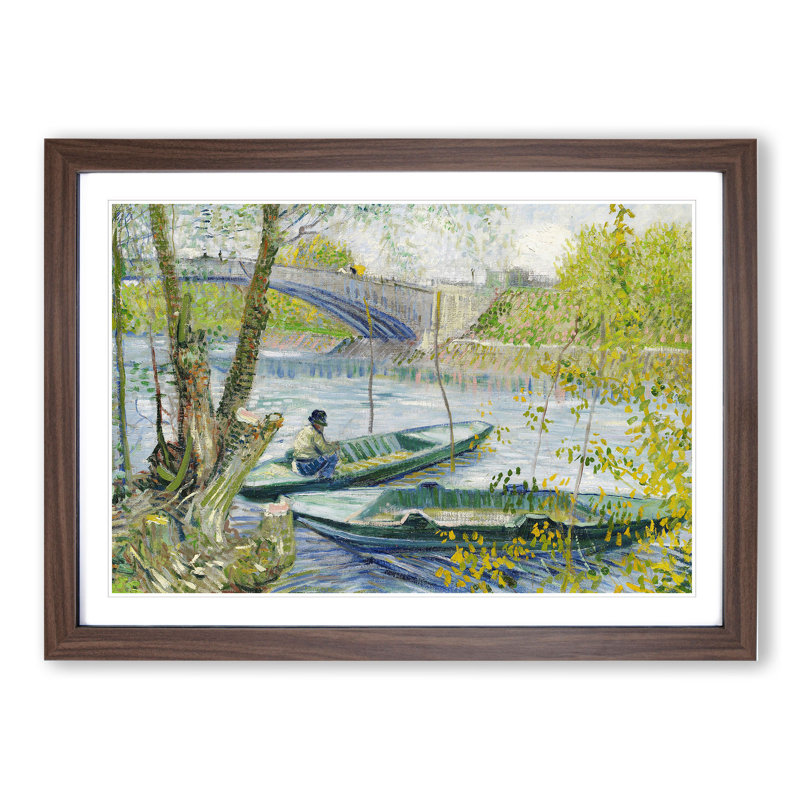 Fishing in Spring by Vincent Van Gogh - Framed Print, Walnut Framed, 36cm H x 48cm W x 2cm D