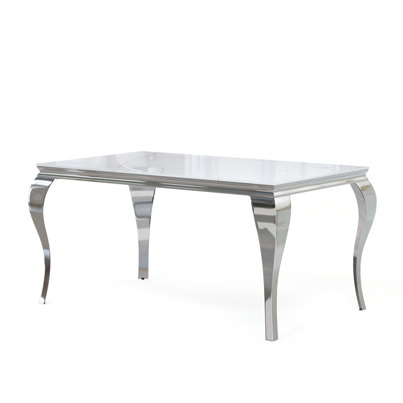 Kenyara Glass Top Metal Base Dining Table, Silver
