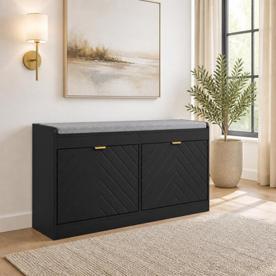Banc d'entrée avec 2 tiroirs rabattables, coussin d'assise et 2 aérations