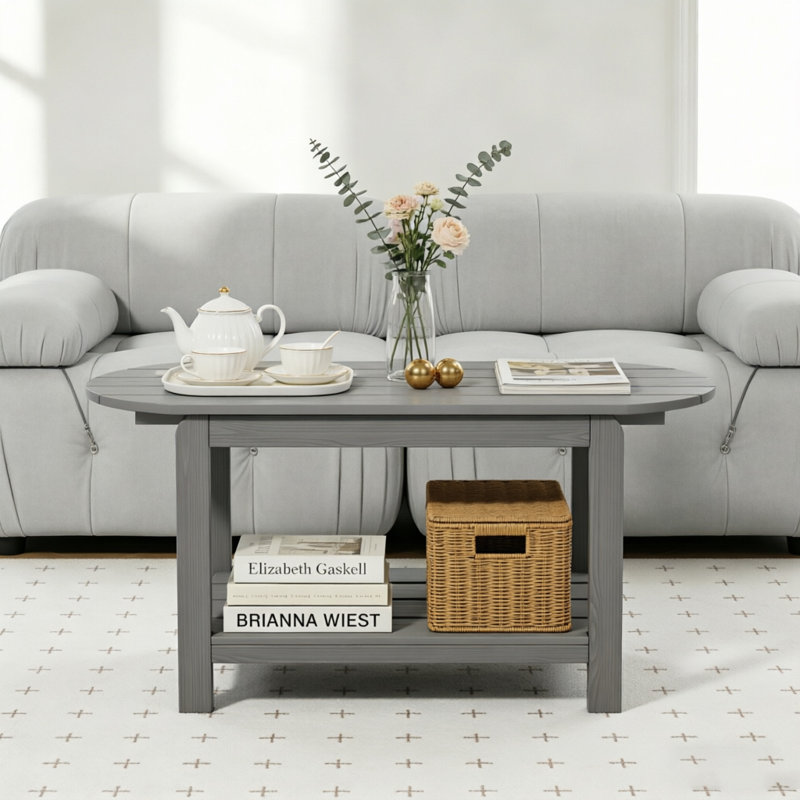 Table basse en poly à 2 niveaux résistante aux intempéries pour l'intérieur et l'extérieur, gris