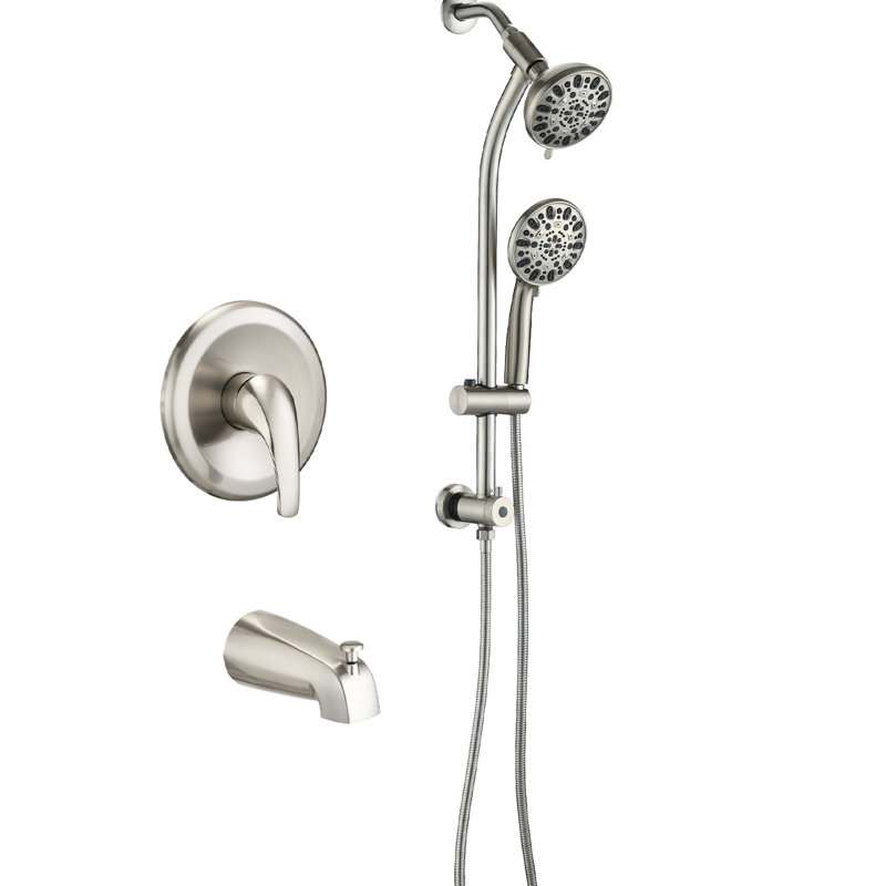 Douche à 7 jets en nickel brossé, débit de 18 gallons par minute, installation à perceuse adhésive, douches de tête et portatives de 5 po, bras réglable de 1,8 gallon par minute, installation, douches avec 48 réglages, buses