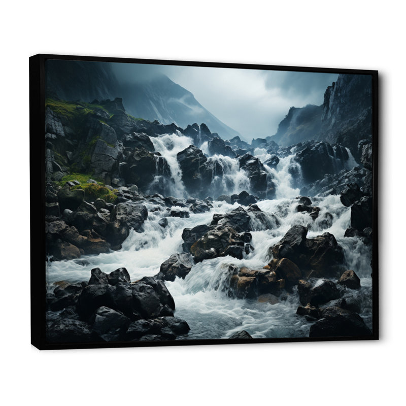 " Waterfall Eternal Cascade V ", Black Floater Framed, 34" H x 44" W x 1.5" D