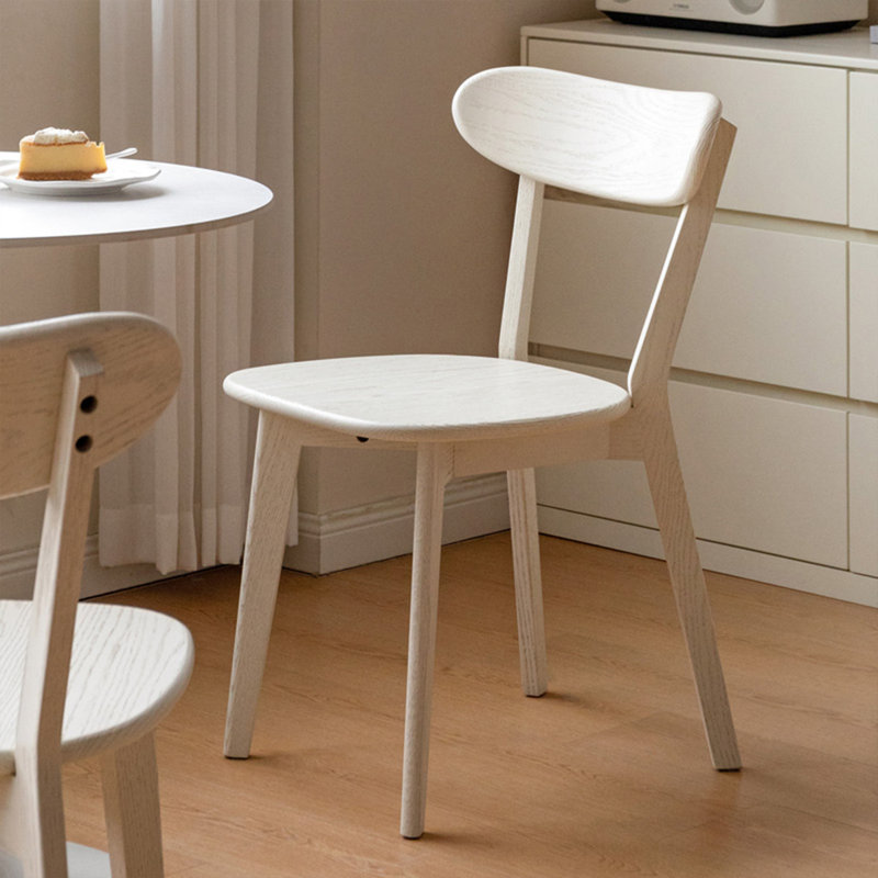 MCM Solid Oak Dining Chairs, Side Chair with Curved Back, White Oak