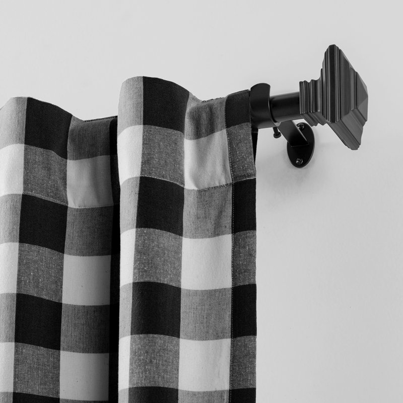 Broadus 100% Cotton Buffalo Check Semi-Sheer Rod Pocket Single Curtain Panel, 52" x 84", Black