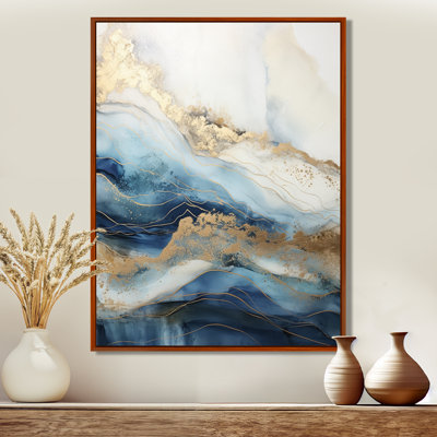 «White and Blue Goldern Abstract River - Northern Lights», art mural sur toile