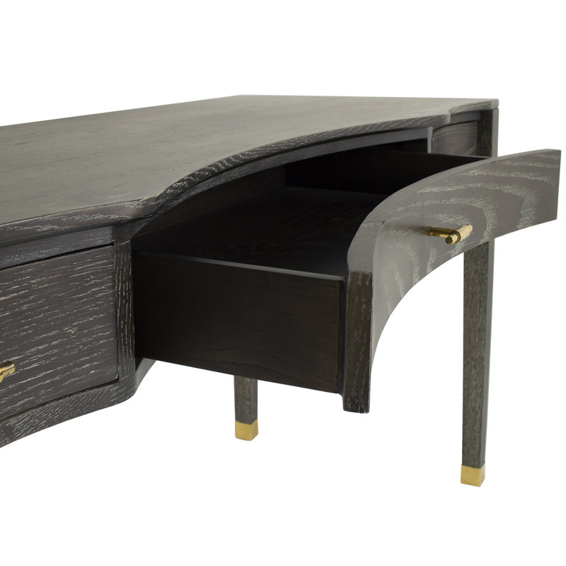 Nathan Dark Gray Cerused Oak Writing Desk with Gold Accents