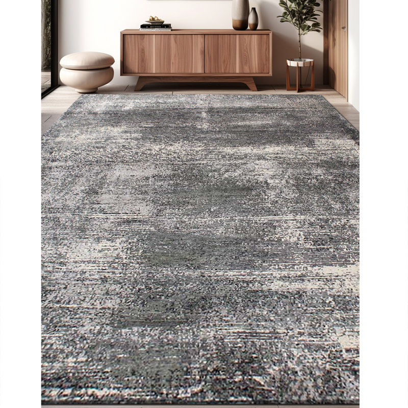 Hand-Knotted Wool/Silk Area Rug in Black/Light Gray, Rectangle 9' x 12'