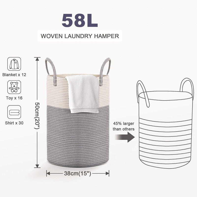 Fabric Laundry Hamper with Handles, Grey