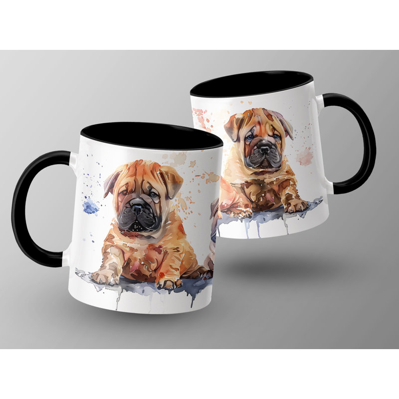 Watercolor Shar Pei Puppies Design 11oz Coffee Mug, 3