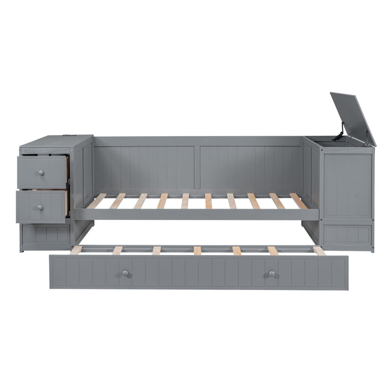 Lit de jour simple avec rangement pour bougie, gigogne, gris, Grey