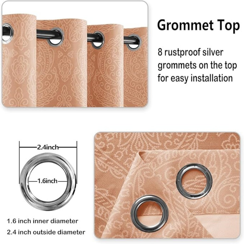 2 Panels Ombre Blackout Curtains for Bedroom - Damask Patterned Thermal Insulated Grommet Curtains, Gradient Window Curtain Panels for Living Room Decoration