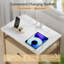Grande table de chevet 24 po avec station de charge, pieds de poteaux ronds massifs, table de bout à 2 tiroirs avec tablette ouverte-118662940-118662938