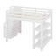 Lit mezzanine double avec escalier et tablettes de rangement, garde-robe intégré et lumières DEL blanches