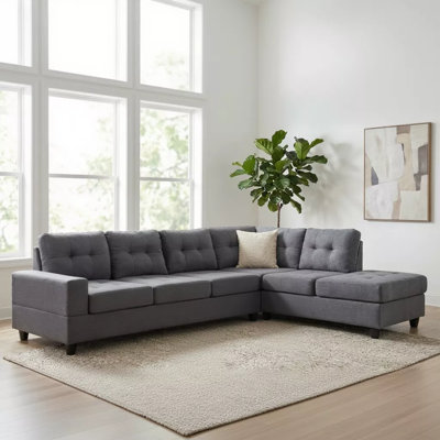 Modern Padded Sectional Sofa With Reversible Chaise Gray Large Seating Supportive Foam Cushions Durable Fabric Living Room Furniture Suitable For Home And Apartment
