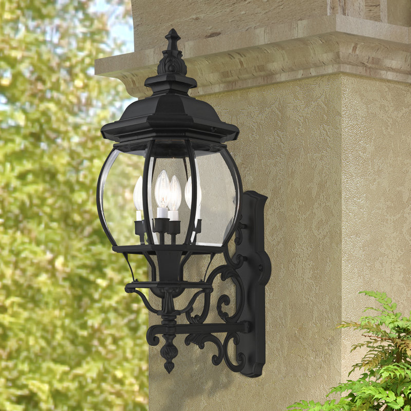 Lanterne murale d'extérieur à 4 ampoules H 28,5 po Aalena, Noir, H 28,5 po x l 11 po x P 15,5 po
