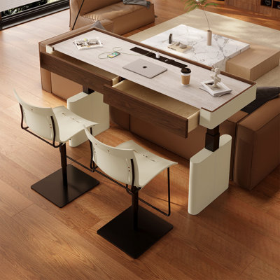Modern Sintered Stone Height-Adjustable Desk with Dual Motors, Island Workstation