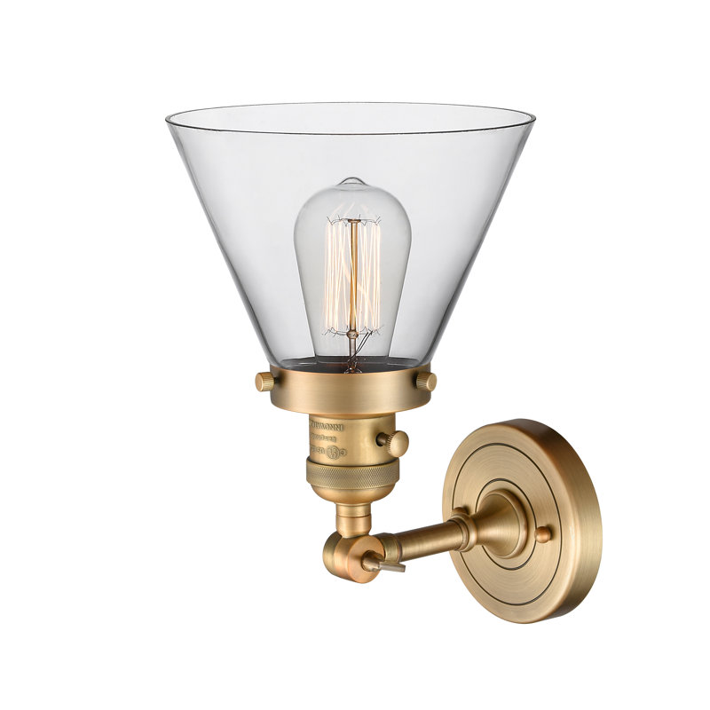 Applique murale 1 lumière Cone, Ampoule à DEL rétro de 3,5 W, Clair, Laiton brossé