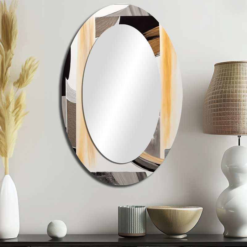 Glam Art Deco Abstract III - Modern Oval Wall Mirror, 36" x 24"