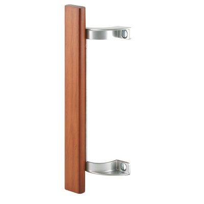 Sliding Glass Door Pull Handle, 6-1/2 in. to 6-5/8 in. Hole Centers, Aluminum Posts, Wood Handle (Single Pack)