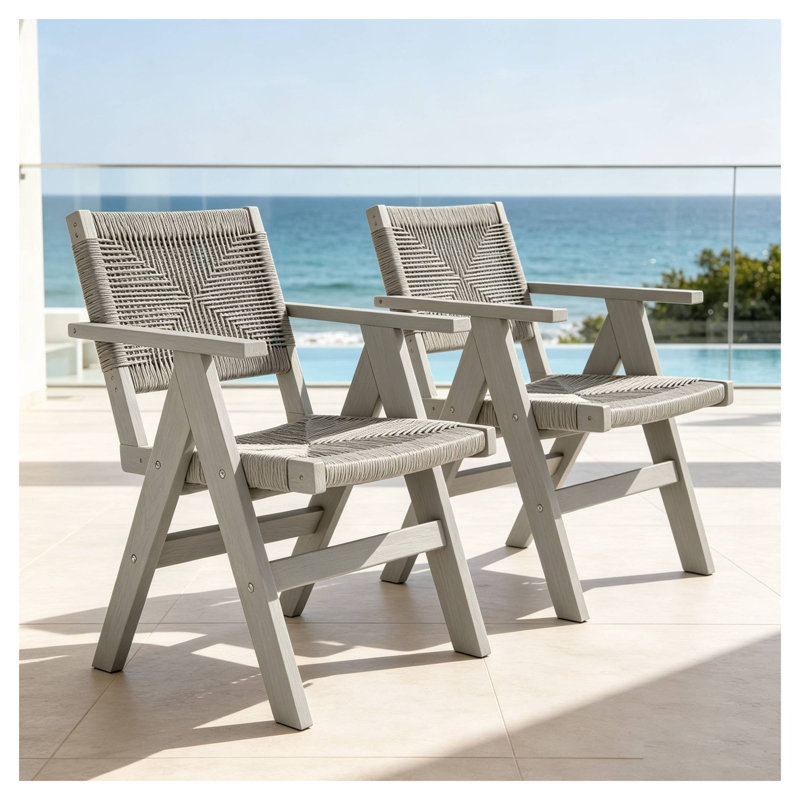 Ensemble de chaises de salle à manger d'extérieur toutes saisons 2 pièces en gris clair avec structure en HPS et en rotin