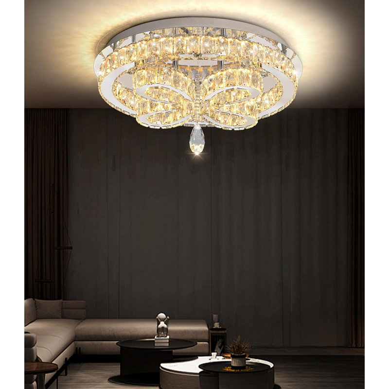 Glam Led Dimmable Crystal Chandelier, Silver