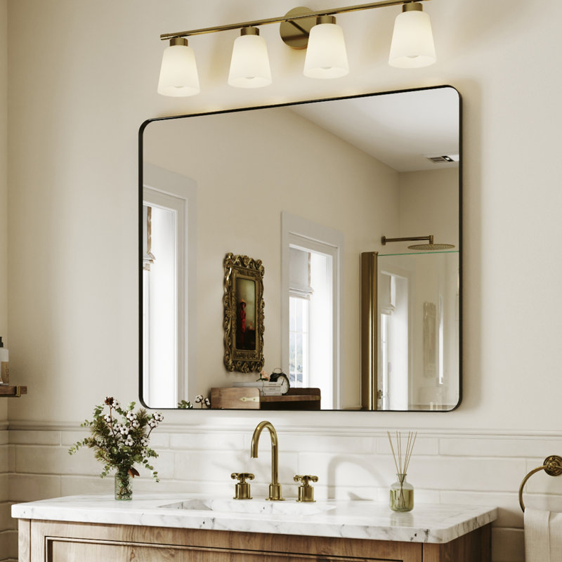 Black Aluminum Framed Rectangle Bathroom Mirror, Vanity Mirror With Tempered Glass, 36'' X 40''