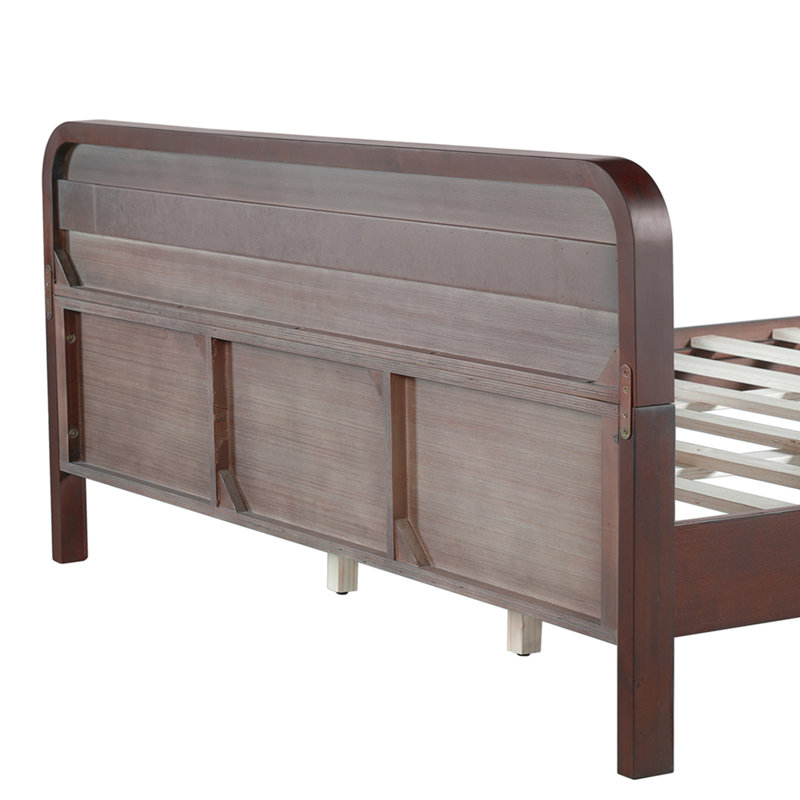Lit en bois de pin massif, grand et stable, sans sommier, couleur noyer foncé, Noyer foncé