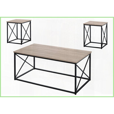 Ensemble de tables basses modernes 3 pièces pour le salon - Plateau en stratifié brun, structure en métal noir, robuste et amp; Spacieux