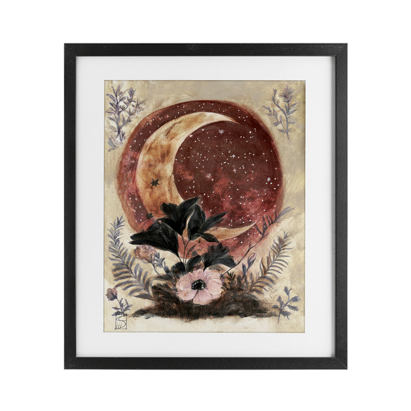 «Crescent Moon & Florals», reproduction sous verre encadrée, design par Sara Culpepper, Cadre noir minuit, H 16 po x l 13 po