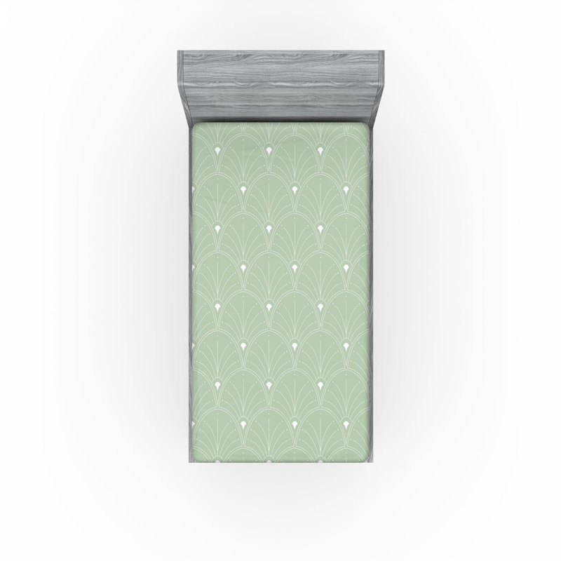  Drap-housse géométrique, Drap-housse de taille simple, Pale Green/White