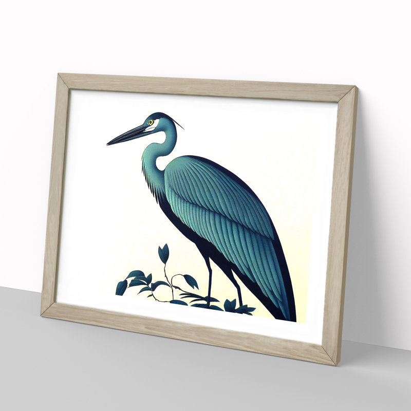 Incredible Heron Bird - Single Picture Frame Print, 34cm H x 46cm W x 2cm D, Oak