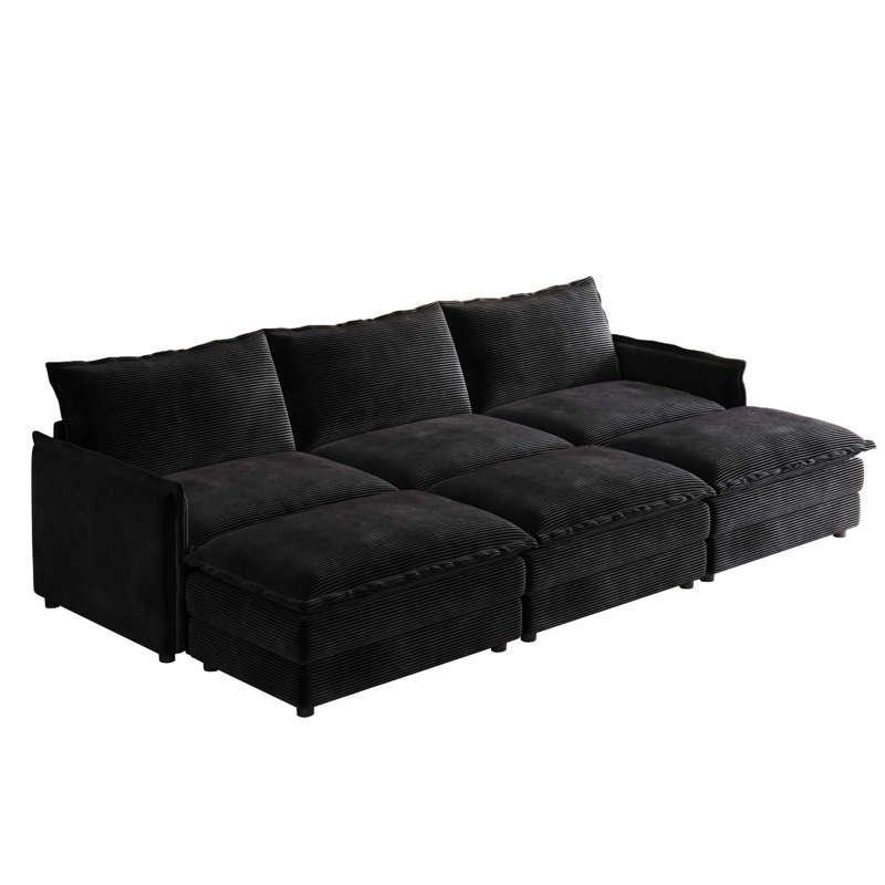 Velours côtelé avec mousse et repose-pieds amovibles - 3 repose-pieds confortables, Black