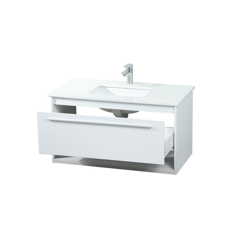 Meuble-lavabo simple 36 po avec plateau en marbre Roman, Blanc