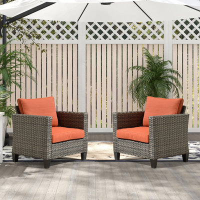 Allcot 2 - Person Outdoor Wicker Chairs, All Weather Rattan Chairs 2-Seater with Comfy Cushions