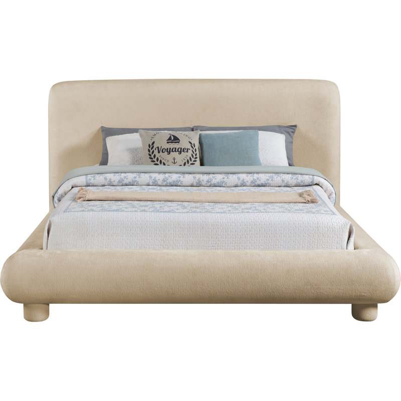 Huckstep Chenille Fabric Bed, Beige Chenille Fabric, Queen