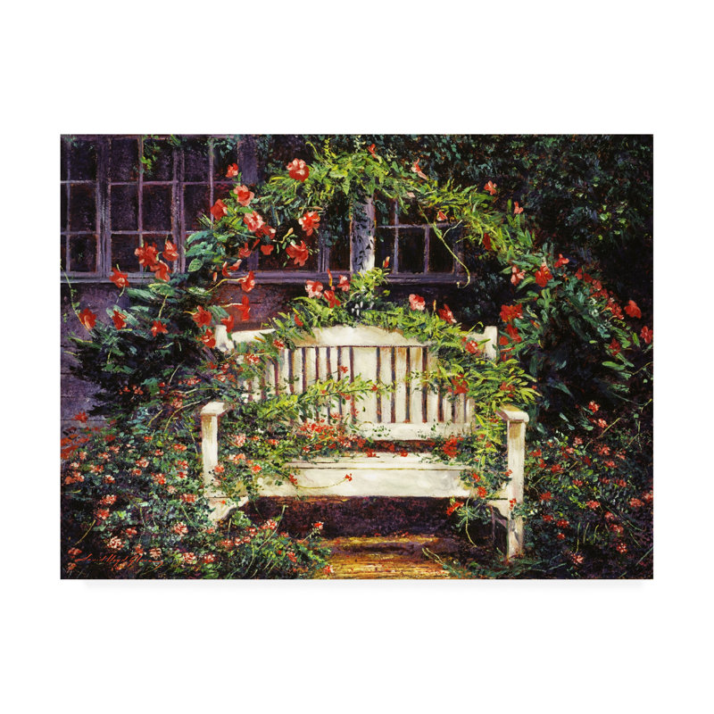 "Le banc blanc" par David Lloyd Glover, reproduction d’art sur toile tendue, H 18 po x l 24 po x P 2 po