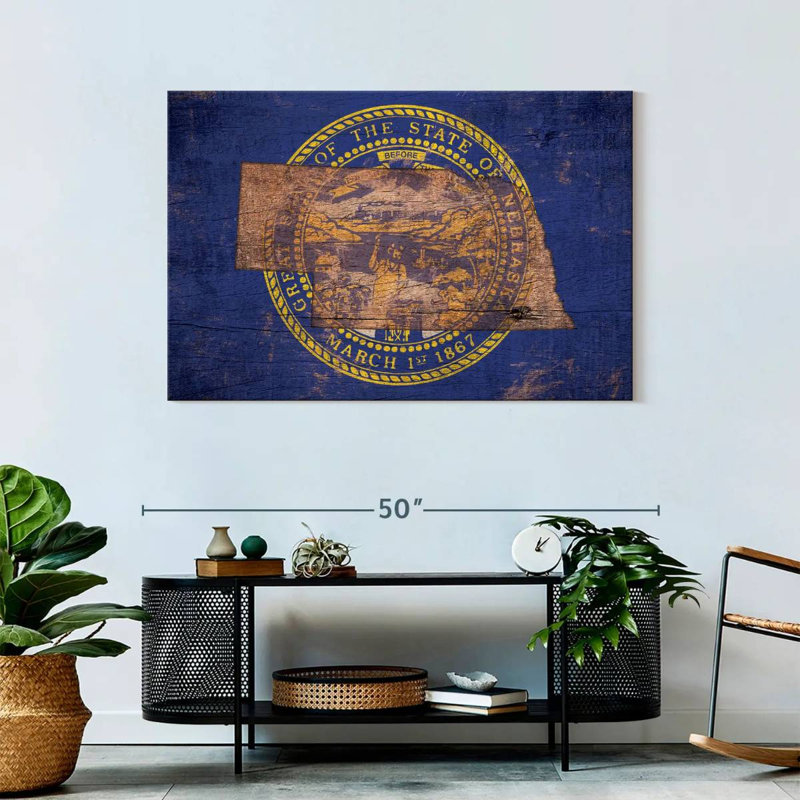 Borges State Map Over Nebraska Flag, 30" H x 45" W
