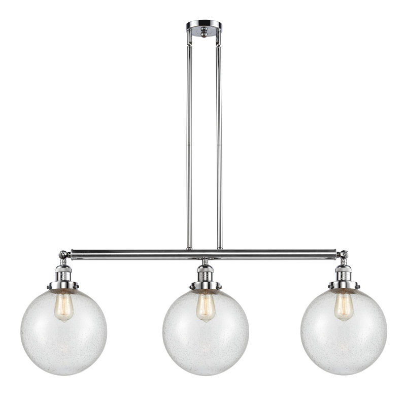 Luminaire suspendu linéaire à 3 lumières pour îlot de cuisine Lehmann, Chrome poli, Grainé, DEL