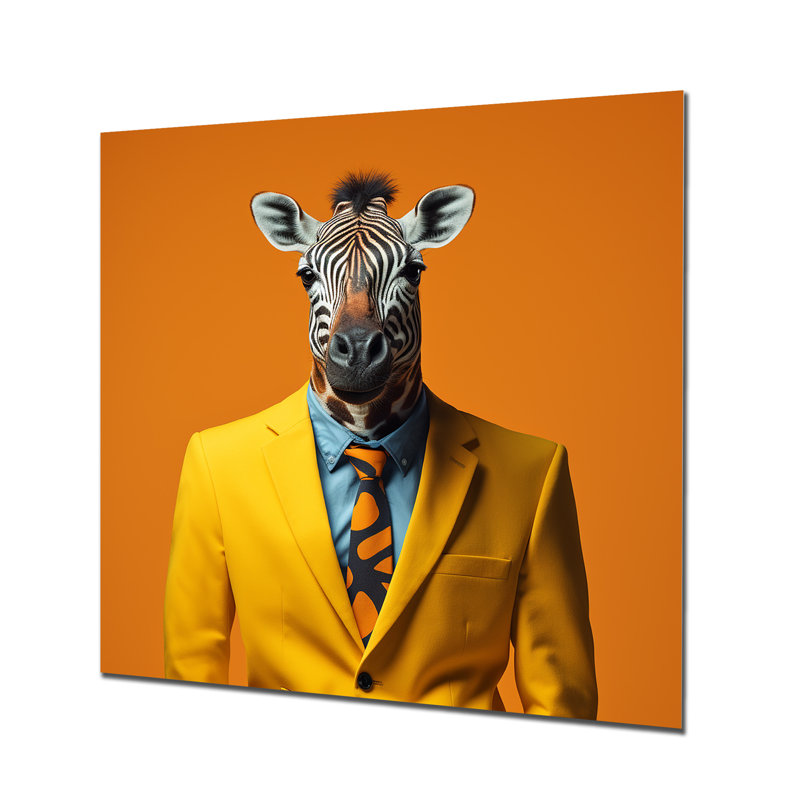 Zèbre jaune et orange assorti - art mural animal zèbre en métal, H 29 po x l 29 po x P 1,5 po