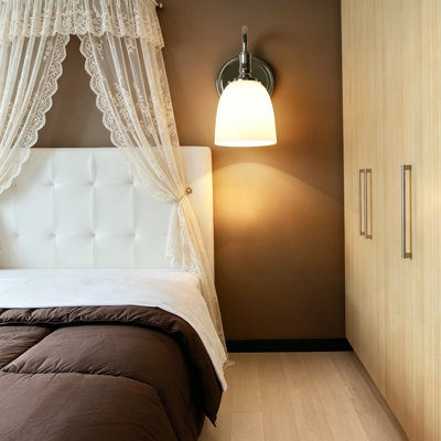 Applique murale d'intérieur 1 lumière rétro avec verre givré Vintage, finition nickel poli, hauteur 10,6 pouces, pour salle de bain, chambre à coucher, couloir, entrée