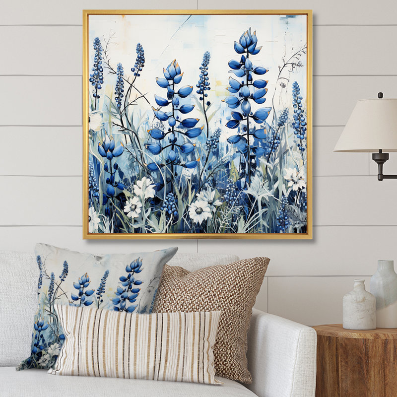 Blue Bonnets Floral Collage I, reproduction d'art sur toile, H 36 po x l 36 po x P 1,5 po, Or