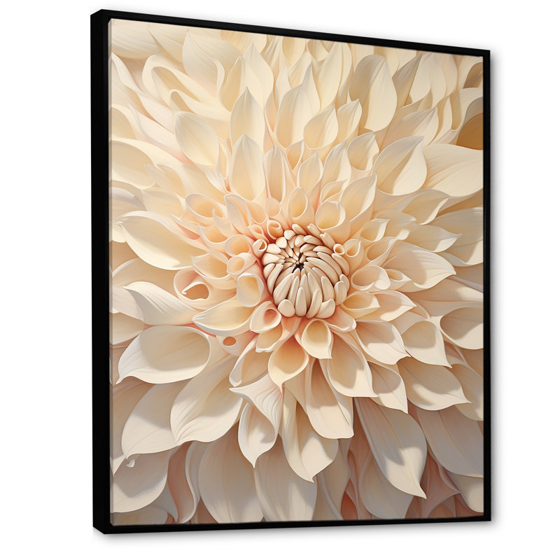 Minimalisme dahlia beige sur toile, H 40 po x l 30 po x P 1,5 po, Cadre flottant noir
