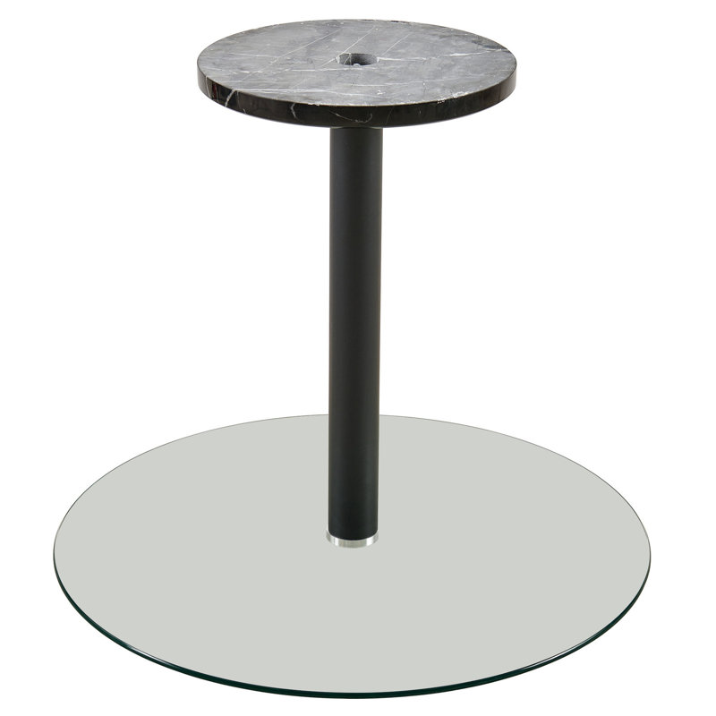 Table ronde contemporaine en verre trempé avec marbre noir pour bureau moderne avec plateau en verre