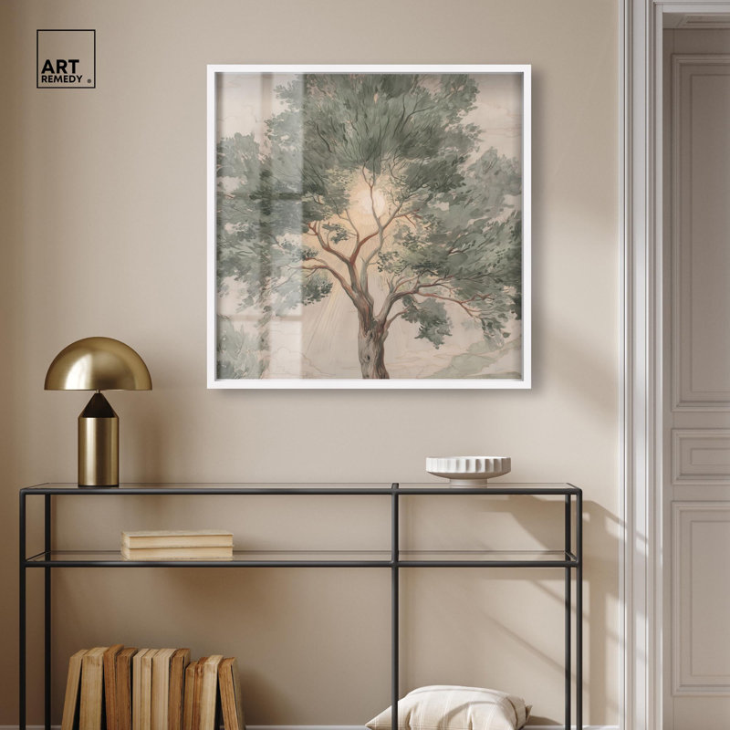 «Emanating Branches II Shadowbox Print», art floral rétro par Art Remedy, H 31 po x l 31 po, Blanc