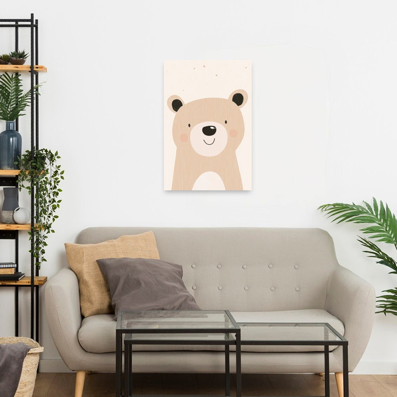 Cute Baby Bear Minimalist Playful Bear Wall Art Print by Mathieu - Wrapped Canvas Print, 60.96cm H x 40.64cm W