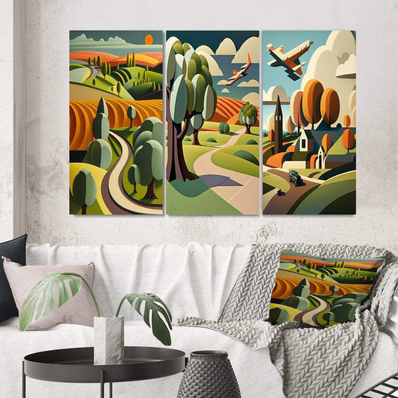 «Abstract Landscape Of Road To Rustic Mountains V», ensemble de 3 pièces d'art abstrait, Toile tendue, H 36 po x l 20 po