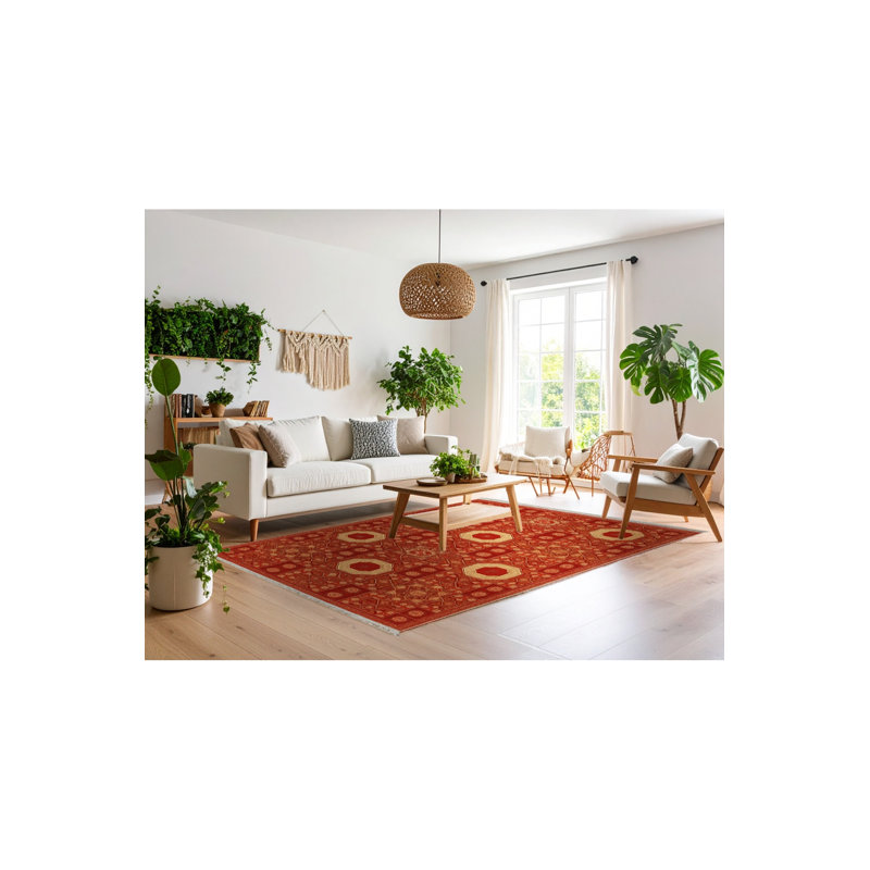 MOSSO Beige Ethnic Washable Woven Backing Area Rug, 2' x 2'11"